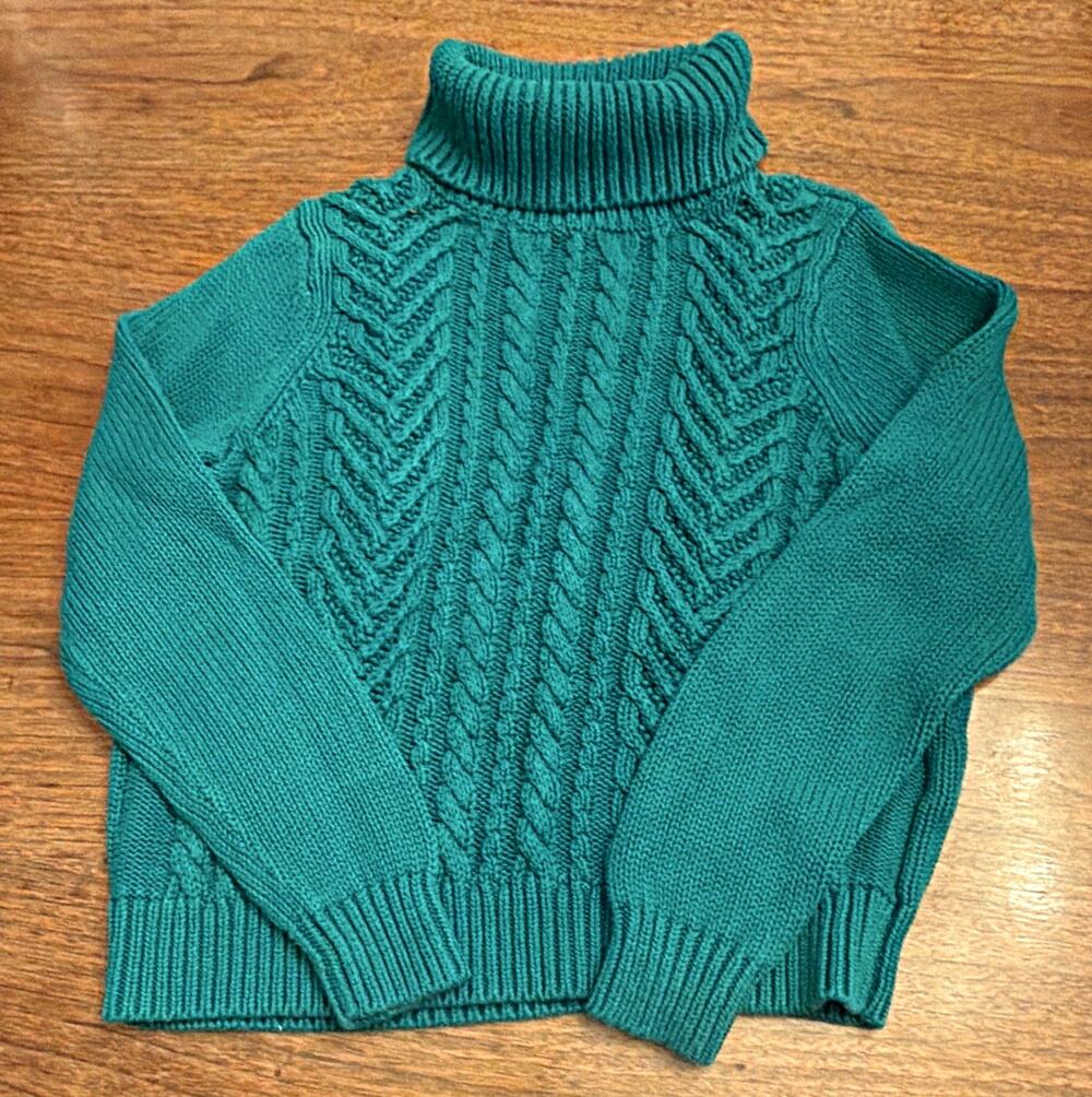 VTG Lands End Drifter Cable Fisherman Woman Sweater Green L Preppy Turtleneck